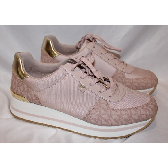 Michael Kors Monique Trainer Lace Up Sneakers MK Signature Ballet Pink Size 10 - Picture 1 of 7